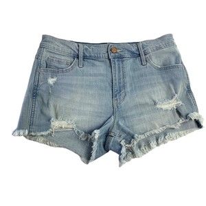 HOLLISTER Womens Embroidered light Wash Cutoff Distressed Denim Jean Shorts 28